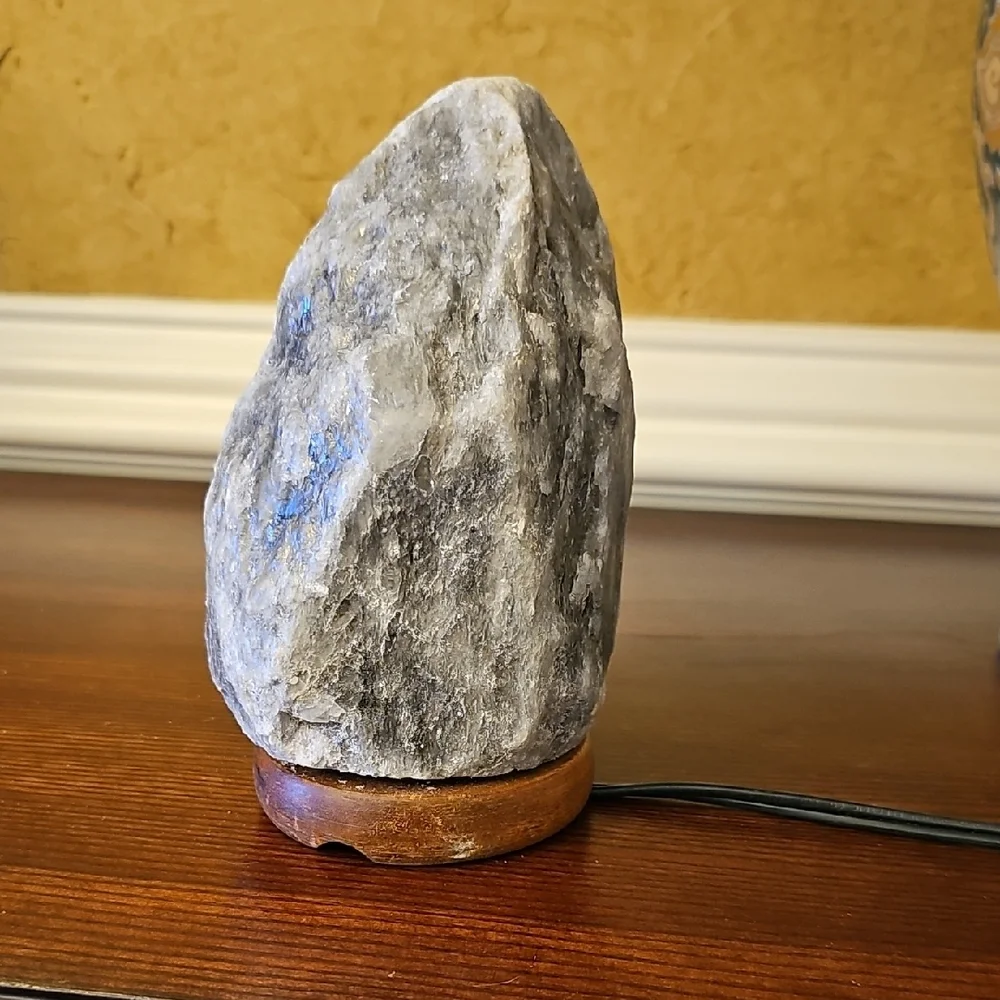 Natural Himalayan Salt Lamp with Wooden Base - Picture 3 of 5
